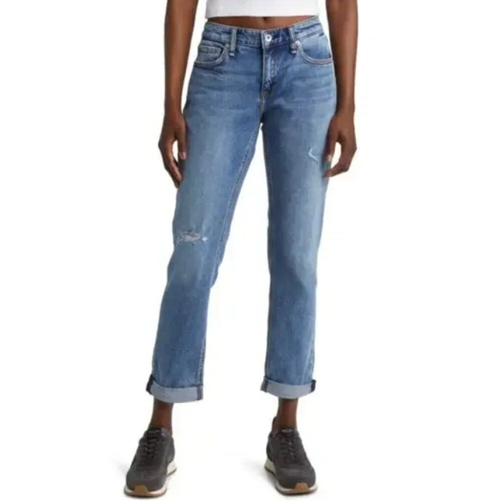 Rag & Bone Dre Low Rise Slim Boyfriend Jeans Distressed Blue River | Size 26